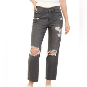 Ash Gray Distressed Cropped Baggy Straight Jeans NWT